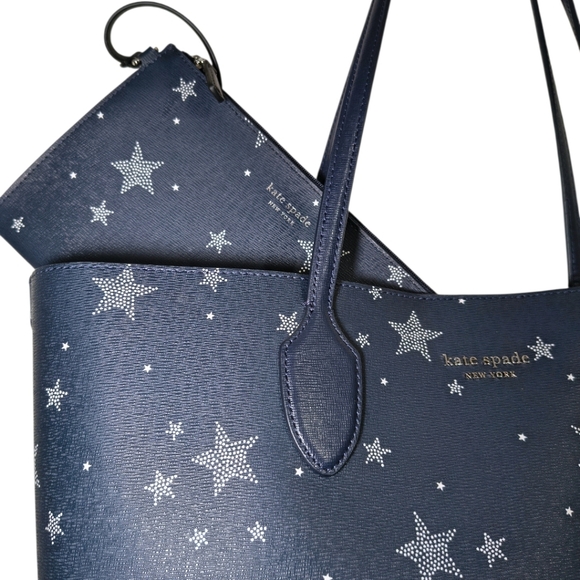 NWT KATE SPADE New York Bleecker Starlight Large Tote BLUE LEATHER Bag - Picture 7 of 10